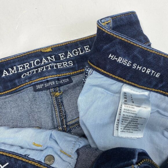 American Eagle Hi-Rise Shortie Sz 6 360 Super Stretch Denim Shorts Holes EUC - Picture 7 of 10